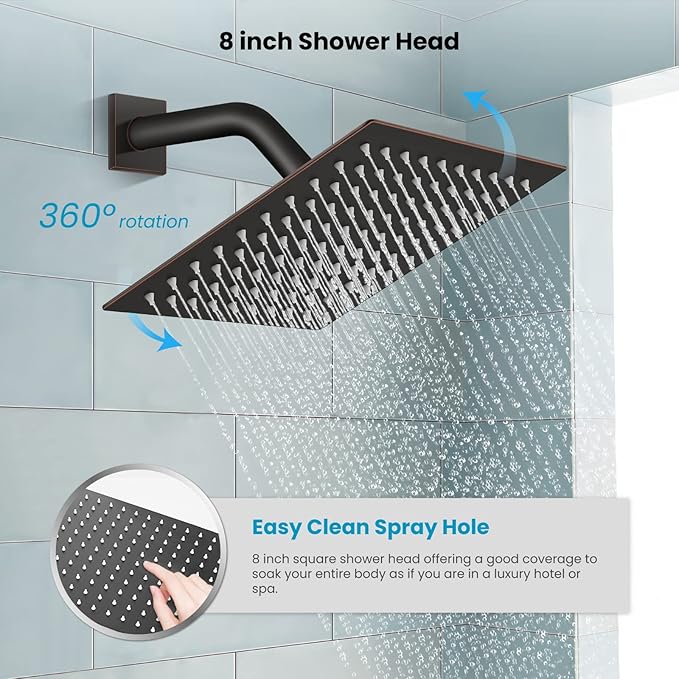 gotonovo Rain Shower Faucet System Set Rainfall Shower Head with Handheld Sprayer Waterfall Tub Spout Wall Mounted Mixer Combo Rough-in Valve and Trim Included 8 Inch Showerhead Oil Rubbed Bronze