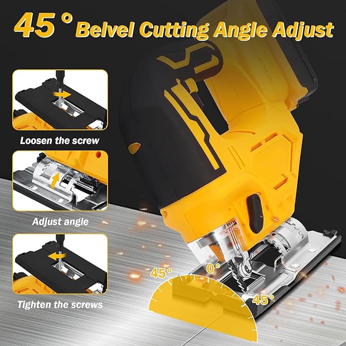 2025 Cordless Jig Saw with LED Light, 0-45° Bevel Cut, 6 Blades, 3 Orbital Settings, Lock-Off Button, 20V Battery,Action for Straight/Curved/Circular Cutting Cordless Jig Saw