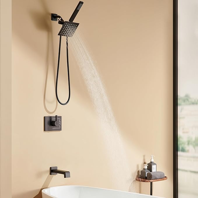 Shower Faucet Set, Shower Heads with Handheld Spray Combo and Tub Spout, All Metal Shower Head Combo and 3-Way Diverter,Black Shower Head and Handle Set