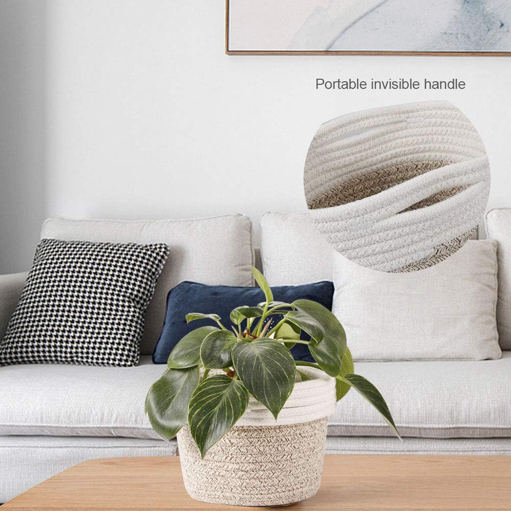 Cotton Rope Plant Basket Modern Woven Basket for 6" Flower Pot Floor Indoor Planters,Rustic Home Decor Storage Organizer H6 3/4" x W6 1/2"