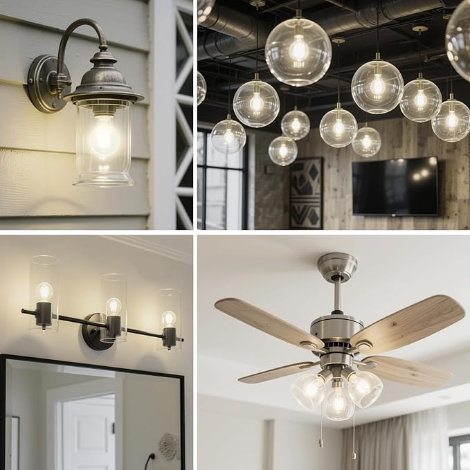 Energetic Dimmable LED Filament Light Bulbs, 8W, 60 Watt Equivalent, Cool White 4000K, Classic Clear Glass, A19 LED Light Bulb, 12 Pack