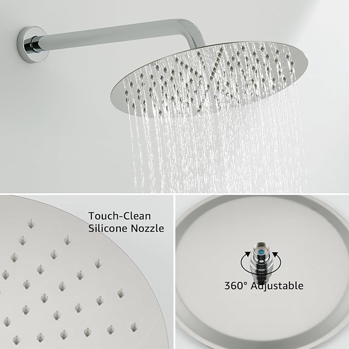 Iriber Chrome Shower System Wall Mounted Shower Faucet Mixer Set with 12 Inches Round Rain Shower head and Handheld, Bathroom Rainfall Polished Chrome Shower Trim Kit Contain Valve