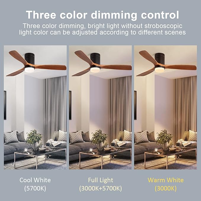 NicBex Ceiling Fan 52 Inch Ceiling Fans with Lights Ceiling Fan with 3 Blades and Remote Control Reversible DC Motor Ceiling Fan for Bedroom, Living Room, Brown