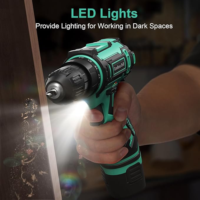 Cordless Drill Set,12V Power Drill Driver 3/8" Keyless Chuck with 42 Acessories, Built-in LED Light, 25+1 Position, Electric Drill for Home DIY Projects(Cyan)