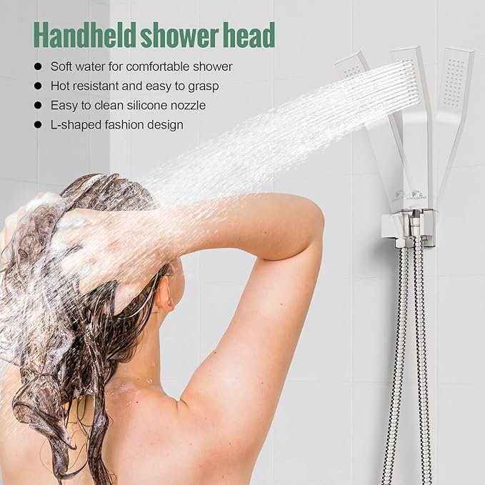 SunCleanse Shower System Rainfall Shower Faucets Set Brushed Nickel, 10 Inch Wall Mounted Rain Shower Head with Handheld Spray Shower Valve and Trim Included