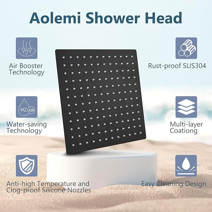 Aolemi Shower System with Rainfall Shower Head and Handheld Wall Mount,High Pressure Shower Faucet Set Fixture Combo with 2 in 1 Handheld Spray Rough-in Valve,16 Inch Shower Head Matte Black