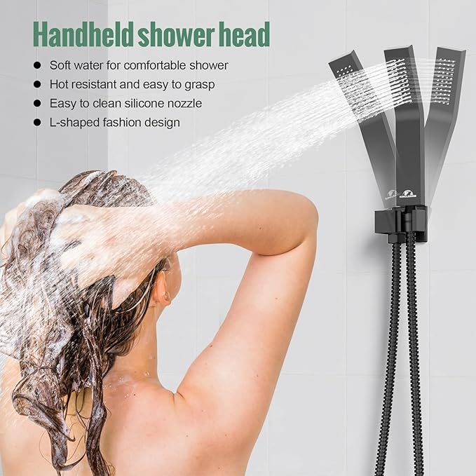 SunCleanse Shower System Rainfall Shower Faucets Set Matte Black, 10 Inch Wall Mounted Rain Shower Head with Handheld Spray Shower Valve and Trim Included