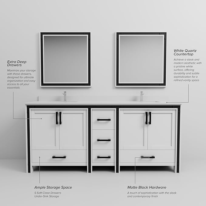 Augustine 80 in. W X 22 in. D White Double Bath Vanity Cabinet Without Countertop