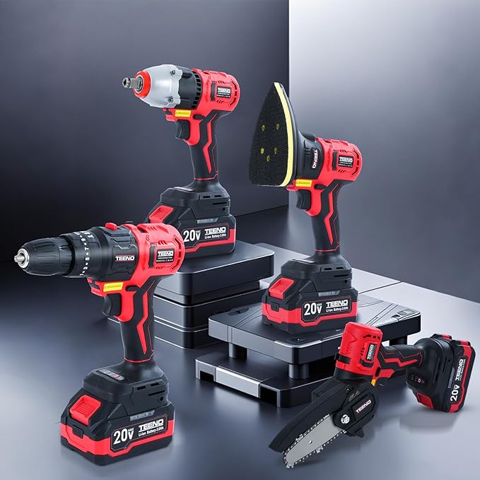 Cordless Combo Kit 20V, 8-in-1 Cordless Multi-tool with Case, Drill, Recip saw, Chain Saw, Impact wrench, Oscillating Tool, Sander with Accessories, 3.0Ah Lionthium Battery and Charger
