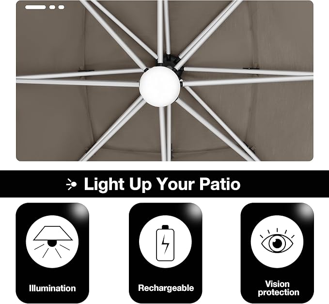 EliteShade USA Atlas 3-Tier 10x10FT Full Aluminum Cantilever Patio Umbrella for Outdoor restaurant Garden Courtyard Deck Pool and Marketing with Light(No battery),Red