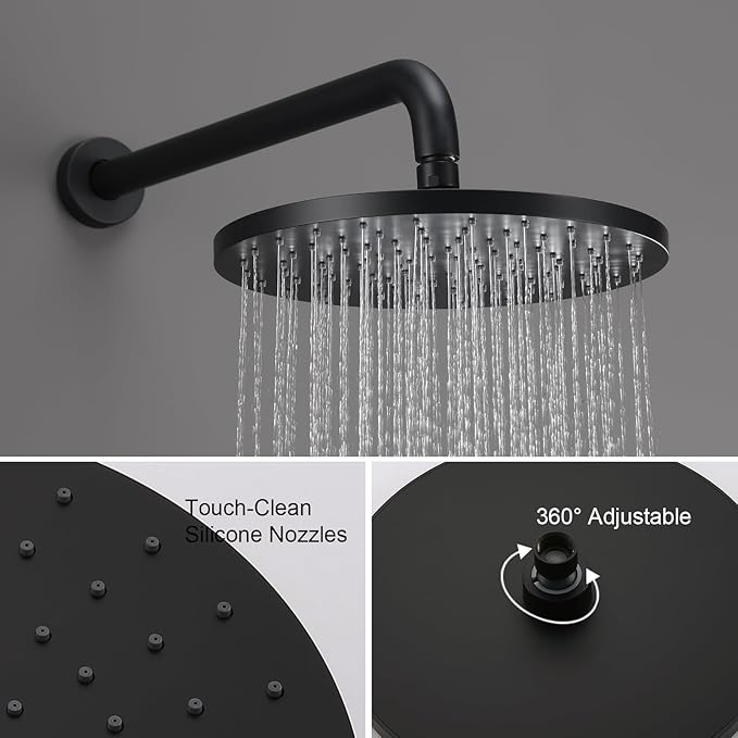 Iriber Shower System Wall Mounted Shower Faucet Mixer Set with Luxury High Pressure Shower head and 3-Setting Handheld, Bathroom Shower Trim Kit Contain Pressure Balance Valve, Matte black
