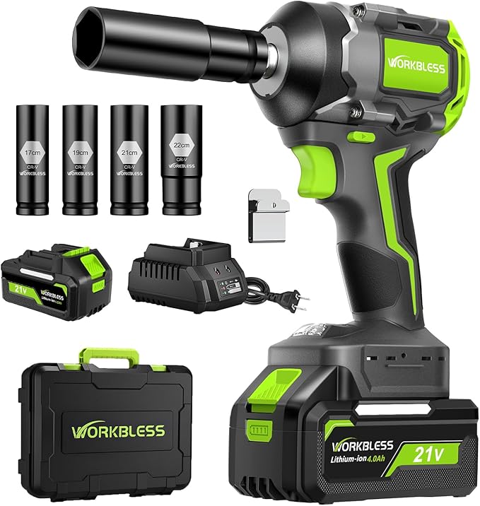 1/2 Impact Gun, 850Nm (630Ft-lbs) High Torque Brushless, Cordless Impact Wrench with 20V 4Ah Battery, 3-Speed, 4 Cr-V Sockets, LED Light, Variable Speeds, Electric Wrench for Car Tire, Mower Lug Nut