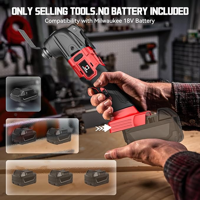 Cordless Oscillating Tool Compatible with Milwaukee 18V Battery, 21000 OPM Max Brushless-Motor Tool with Auxiliary Handle, Oscillating Multi-Tool for Scraping, Sanding,Cutting Wood(Tool only)