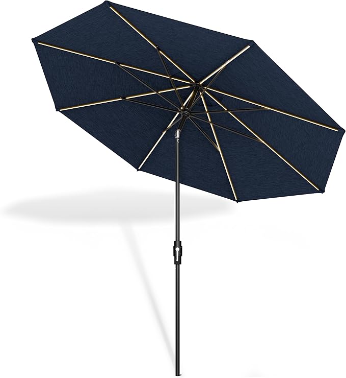 Midtown Umbrellas Led Swilt Sunbrella Umbrella, 8 Foot Patio Umbrella In Spectrum Indigo Acrylic Fabric - Deck Patio Umbrella, Backyard Umbrella, Garden Umbrella & Pool Umbrella - Black Pole