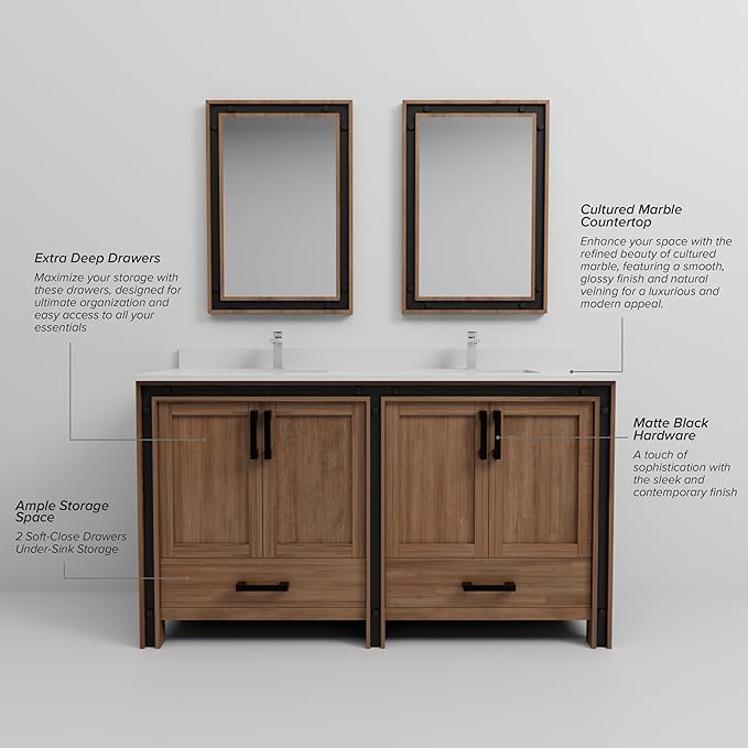Augustine 60 in. W X 22 in. D Rustic Barnwood Double Bath Vanity Cabinet Without Countertop