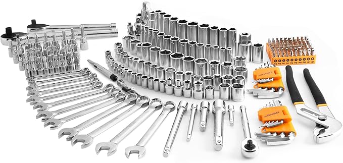 Mechanics Tool Set:DEKOPRO Mechanic Hand Tools Kit and Socket Sets, SAE and Metric, 1/2, 1/4, 3/8 Inch Ratchet Wrench, 234-Piece, Auto Tool Box Set for Car and Home Repair