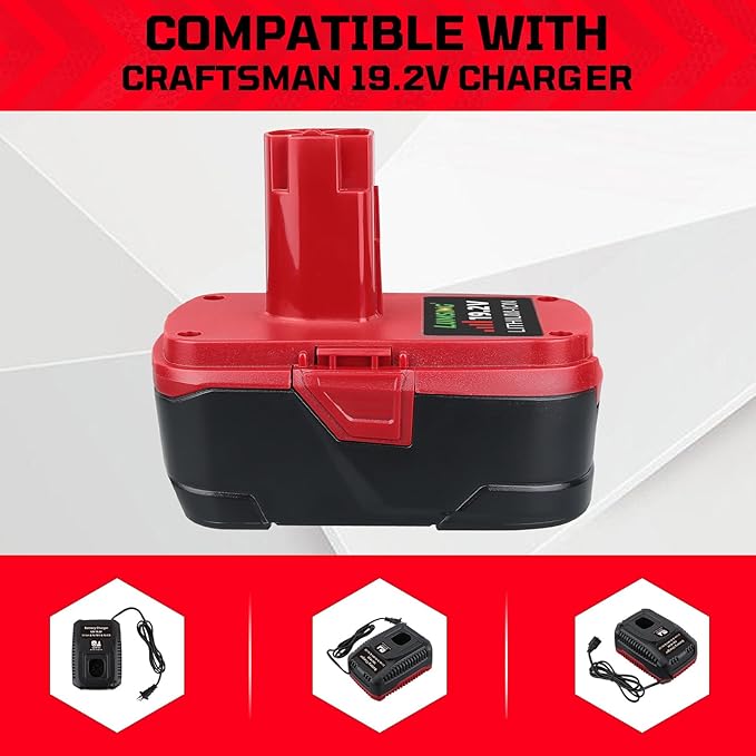 LUMSING 1Pack C-3 5.0Ah Replacement for Craftsman 19.2V Battery Compatible with Craftsman Battery 19.2V C-3 315.115410 315.11485 130279005120235021 11375 Cordless Drills