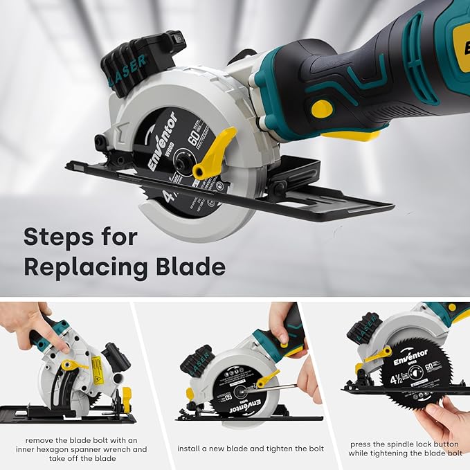 Enventor Mini Circular Saw, 5.8A 4-1/2" Electric Circular Saws with 6 Saw Blades, Laser Guide, Max Cutting Depth 1-11/16"(90°), 1-1/8"(45°) for Soft Metal, Wood, Tile, Drywall, Plastic Cutting