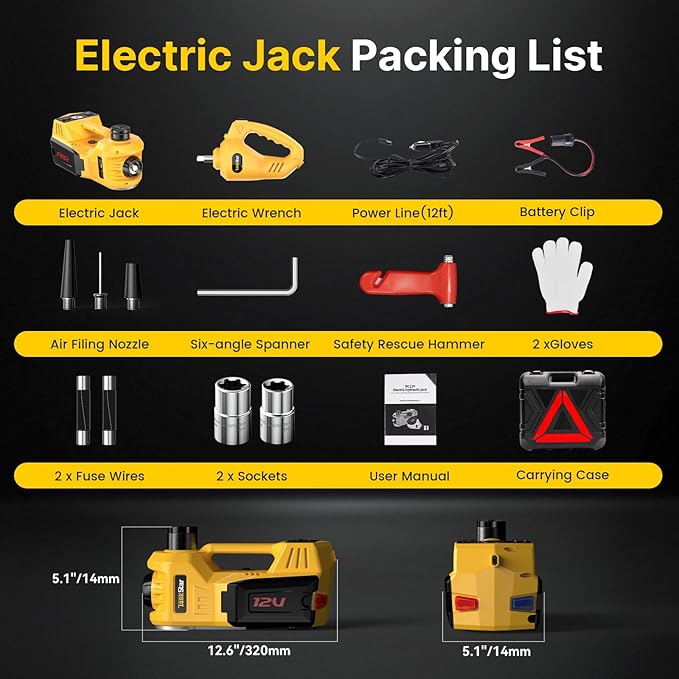 Electric Car Jack Kit, 5 Ton/11023 lbs 12V Hydraulic Car Jack Lift with Electric Impact Wrench and Tire Inflator Pump, Portable Auto Kit for SUV MPV Sedan Truck Change Tires Garage Repair