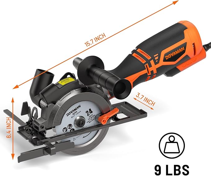 Circular Saw, 5.8A 4-1/2" Circular Saw w/Laser, Metal Auxiliary Handle, 6 Blades (4½", 4¾"), Cutting Depth 1-11/16" (90°), 1-3/8" (45°), Ideal for Wood, Soft Metal, Plastic, Tile - MCS01A