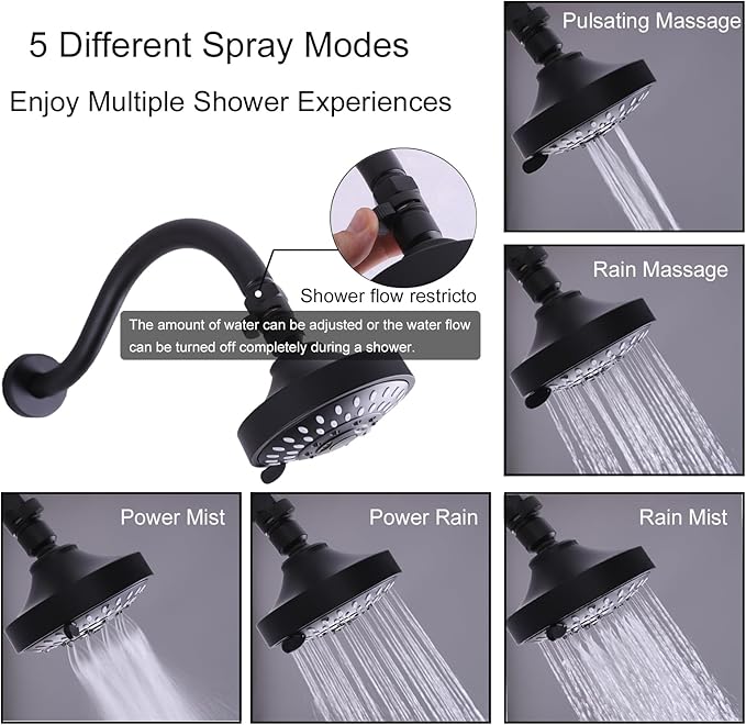2 Handle Shower Faucet Set, Matte Black Two Handle Shower Faucet Set with Tub Spout 2 Knobs Tub and Shower Trim Kit Combo Set Wall Mounted Shower System Complete