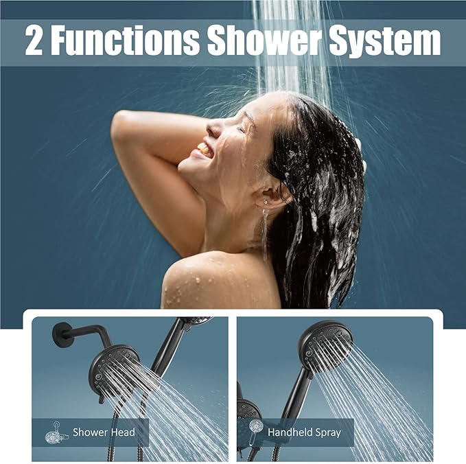 Aolemi Shower Faucet Set Rain Shower Head System Shower Trim Kit Pressure Rough-in Valve Included ABS 8 Setting Dual Shower Head and Handheld Spray Oil Rubbed Bronze