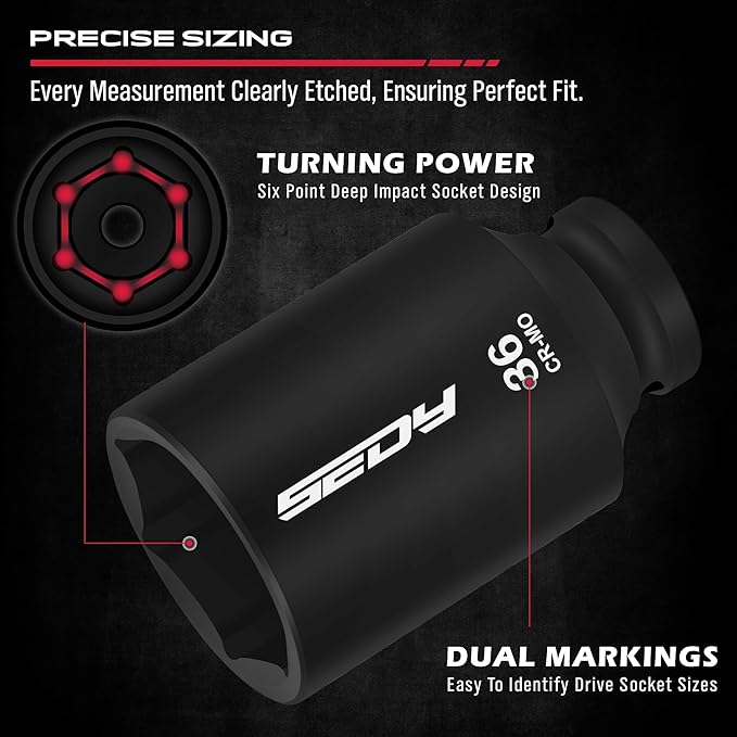 1/2 Drive Deep Impact Socket Set: 11-Piece Metric Size Wheel Axle Nut Wrench Metric Large Jumbo 27mm 29mm 30mm 31mm 32mm 33mm 34mm 35mm 36mm 38mm Spindle Joint High Torque Truck Bearing Locknut