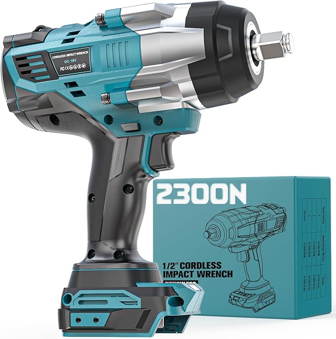Cordless Impact Wrench 1/2" Compatible with Makita 18V Battery, 1700 Ft-lbs High Torque Impact Driver, Brushless Electric Impact Gun with 4 Speed Modes & LED Light for Car, Truck, Mower(Bare Tool)