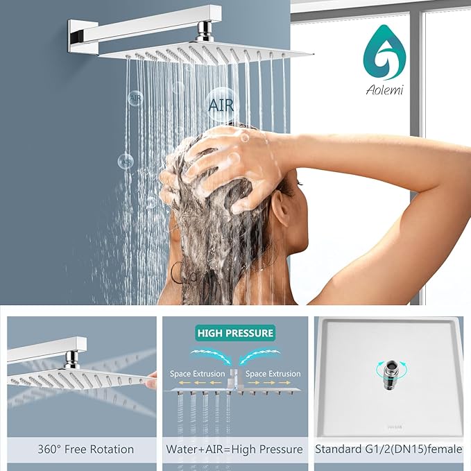 Aolemi Shower System with Rainfall Shower Head and Handheld Wall Mount,High Pressure Shower Faucet Set Fixture Combo with 2 in 1 Handheld Spray Rough-in Valve,12 Inch Shower Head Polish Chrome
