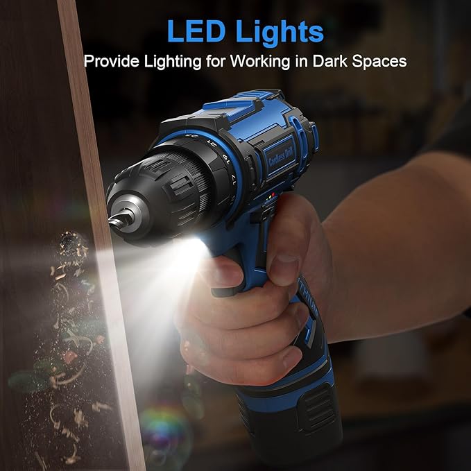 Cordless Drill Set,12V Power Drill Driver 3/8" Keyless Chuck with 42 Acessories, Built-in LED Light, 25+1 Position, Electric Drill for Home DIY Projects(Blue)