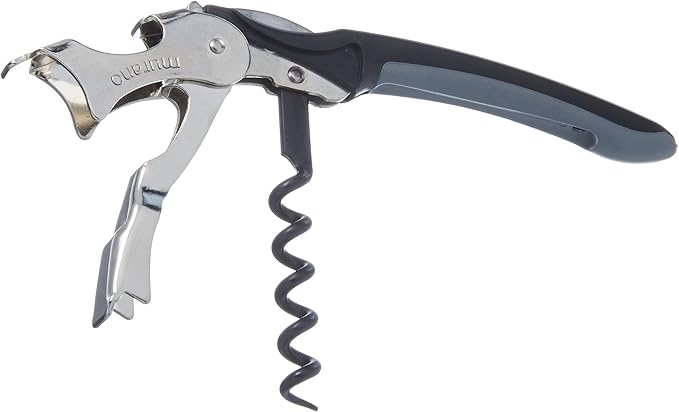 Franmara Soft-Touch Murano Two-Step Waiter Corkscrew - Stainless Steel, Black, 1.75 x 1.75 inches, with Nonstick Spiral & Bottle Cap Opener