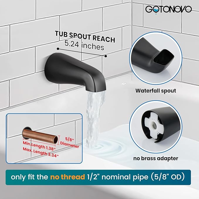 gotonovo 3 Handle Tub Shower Faucet Set, Dual Shower Head and Handle Set, Bathtub and Shower Faucet Combo,Shower System with Tub Spout,Wall Mount Tub Shower Trim Kit Matte Black