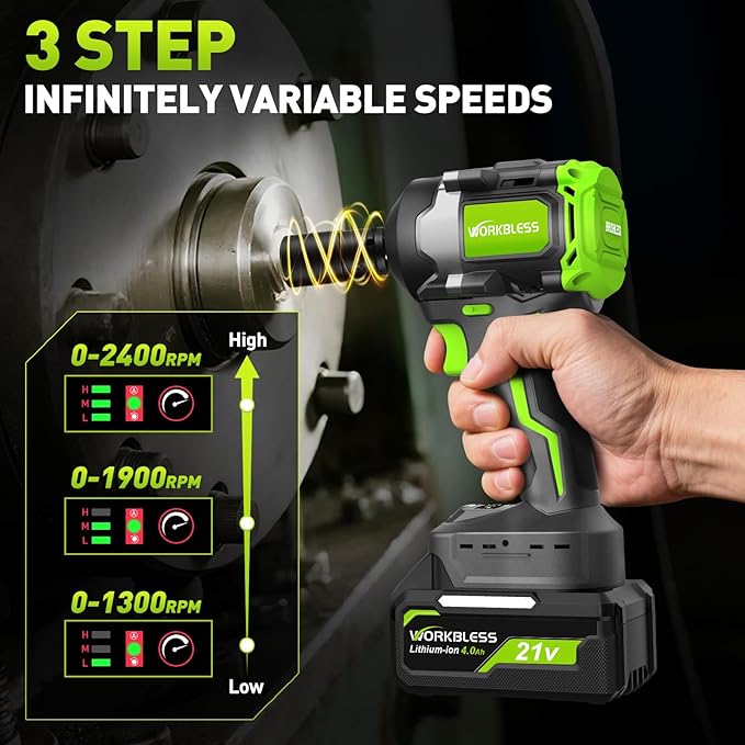 1/2 Impact Gun, 850Nm (630Ft-lbs) High Torque Brushless, Cordless Impact Wrench with 20V 4Ah Battery, 3-Speed, 4 Cr-V Sockets, LED Light, Variable Speeds, Electric Wrench for Car Tire, Mower Lug Nut