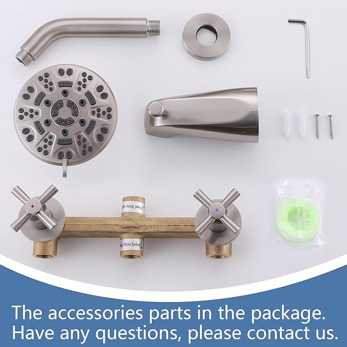 2 Handles Shower Faucet Set with Tub Spout Bathtub Shower Faucet Combo Set Shower System Complete Tub and Shower Trim Kit Wall Mounted Shower Fixtures Brushed Nickel