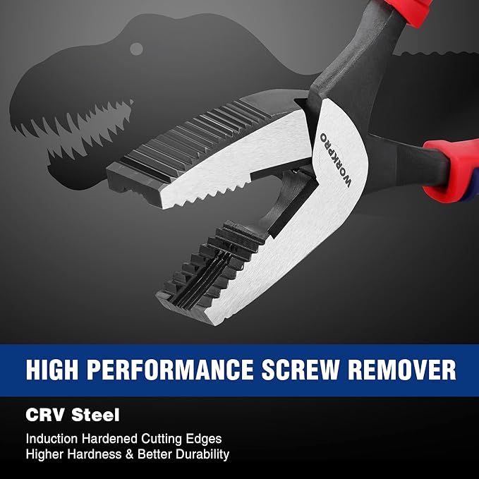 WORKPRO 8" Linesman Screw Extractor Pliers(Combination Pliers) with Unique Non-slip Jaws, Stripped Screw Remover Tool, Lineman Plier for Quickly Removal of Damaged or Rusted Fasteners