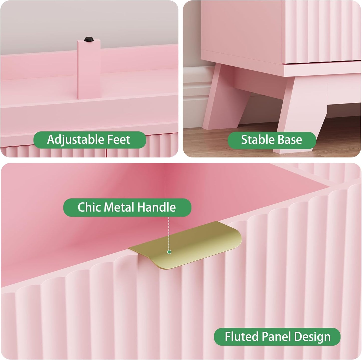 Fluted Dresser for Bedroom with 6 Drawers, 48" Wide Modern Chest of Drawers with Metal Handle, Wooden Dresser TV Stand, Wood Closet Clothes Storage Drawer Organizer for Living Room, Hallway, Pink