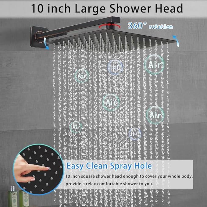 Oil Rubbed Bronze Shower System YCAIKOI Wall Mount Shower Faucet Set for Bathroom 10 Inch High Pressure Luxury Shower Head with Handheld, Rough-in Valve Body and Trim Included