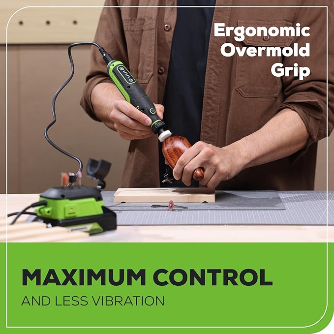 Greenworks 24V Cordless Rotary Tool, Brushless Motor, 180W, 5-Speed, 35,000 RPM, 52 Accessories for Cutting, Sanding, Engraving, Carving, Drilling and Polishing