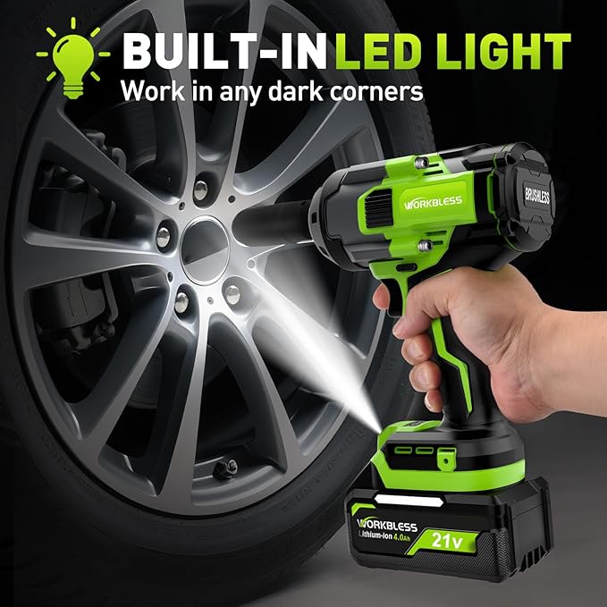 1/2 Impact Gun, 1500Nm (1100Ft-lbs) High Torque Brushless, Cordless Impact Wrench with 20V 4Ah Battery, 3-Speed, 4 Cr-V Sockets, LED Light, Variable Speed, Electric Wrench for Car Tire, Mower Lug Nut