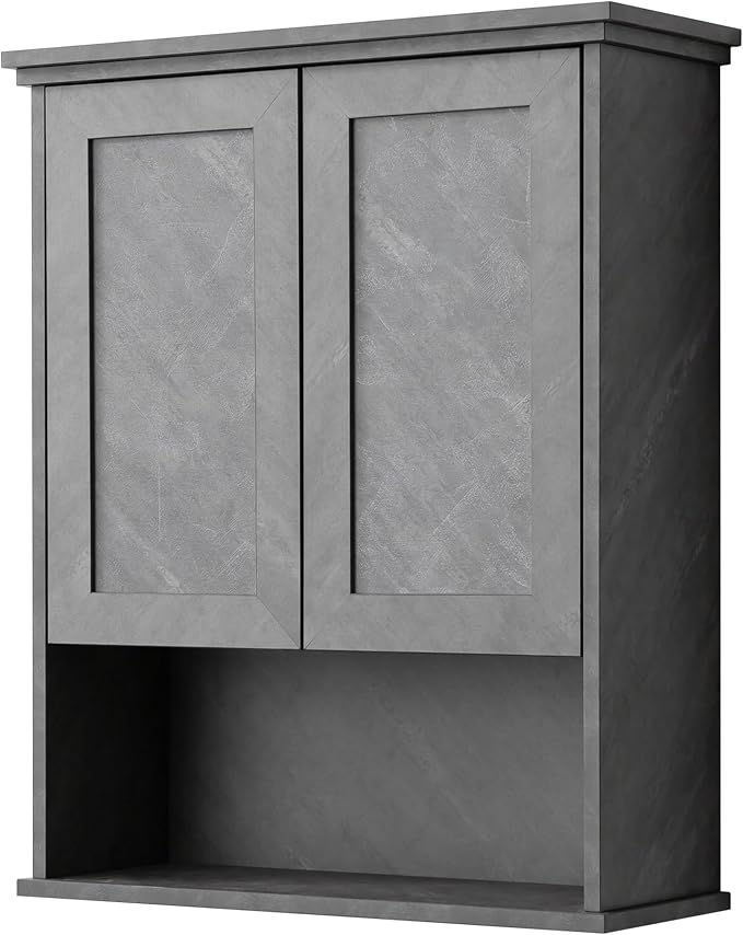 Bathroom Wall Cabinet Over Toilet Storage Cabinets 25x30 in Above Toilet Wood Medicine Cabinets for Bathroom Wall Mounted Cabinet with 2 Door & Adjustable Shelf Texture Grey