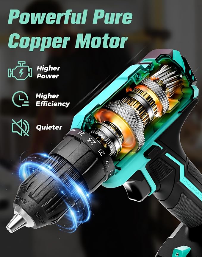 Cordless Drill, 20V MAX Power Drill Set with Dual Power Pack & Charger, 3/8 Inch Keyless Chuck, Variable Speed, 25+1 Position and 56PCS Bits/Screws, Power Tools for Home Projects