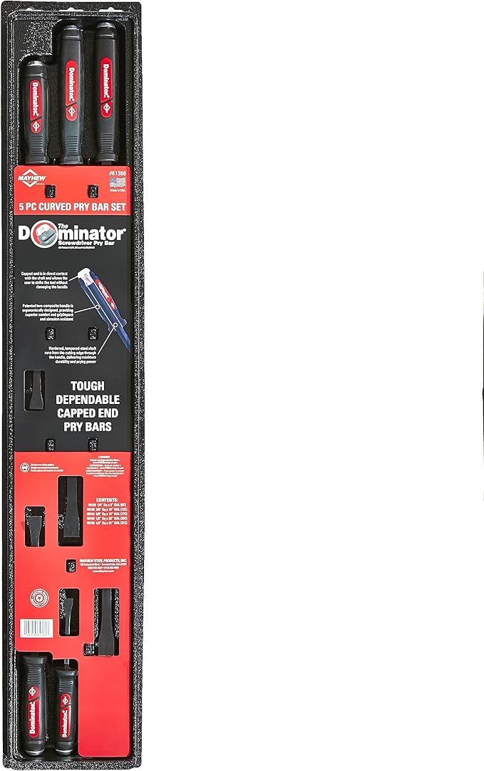 Mayhew Tools 61366 Dominator Pry Bar Set, 5-Piece Curved, Black Oxide Finish