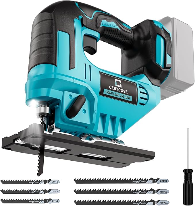 Jigsaw Compatible With Makita 18V Battery, Cordless jig saw tool Brushless Motor, 0°- 45° Bevel Cuts, LED Light with 3 Position Orbital Setting for Straight/Curve/Bevel/Circle Cutting (NO Battery)
