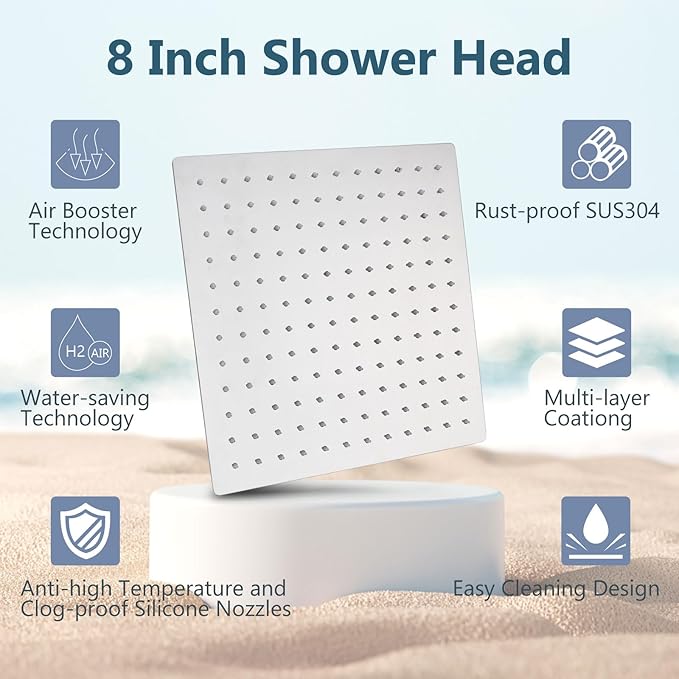Aolemi Shower System with Rainfall Shower Head and Handheld Wall Mount,High Pressure Shower Faucet Set Fixture Combo with 2 in 1 Handheld Spray Rough-in Valve,8 Inch Shower Head Polish Chrome