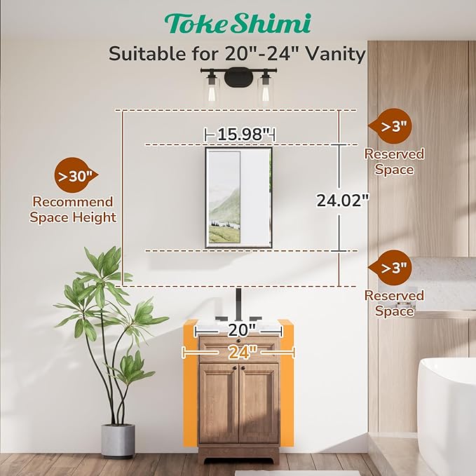 TokeShimi 16x24 Recessed Medicine Cabinet with Mirror, Black Bathroom Medicine Cabinet with Mirror, Bathroom Mirror with Storage, Beveled Aluminum Frame