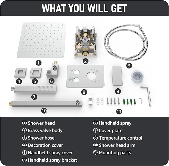 Iriber Chrome Shower System Wall Mount with 12 Inch Rain Shower Head and Handheld Bathroom Shower Set Contain Shower Faucet Mixer Valve Trim Kit (Valve Included)
