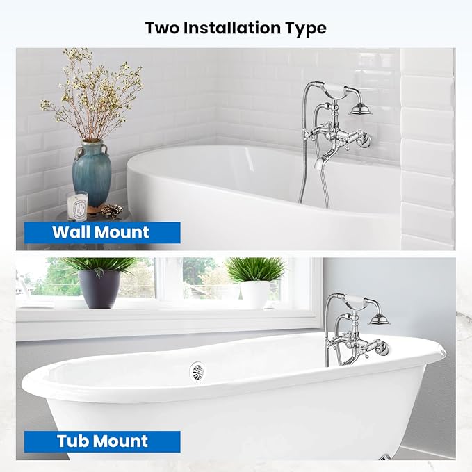 gotonovo Clawfoot Bathtub Faucet Tub Filler with Hand Held Shower Faucet Set Victorian Double Cross Handle 6 Inch Center Adjustable Swing Arms Tub Mount Short Adapter Polished Chrome