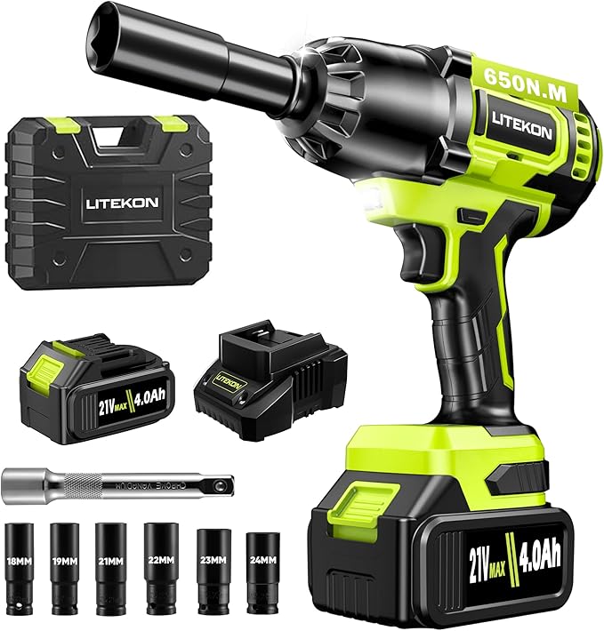 Cordless Impact Wrench 1/2 Inch, 480Ft-lbs (650N.m) Brushless High Power Impact Wrench Tool with 4000mAh Battery, 2500RPM High Torque Impact Gun, 7 Sockets for Home Car/Truck RV/Mower -2025 Upgraded