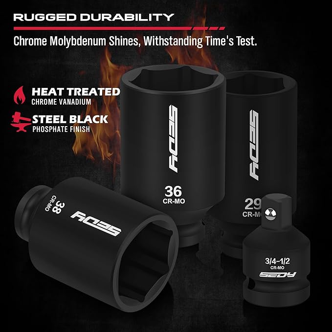 1/2 Drive Deep Impact Socket Set: 11-Piece Metric Size Wheel Axle Nut Wrench Metric Large Jumbo 27mm 29mm 30mm 31mm 32mm 33mm 34mm 35mm 36mm 38mm Spindle Joint High Torque Truck Bearing Locknut