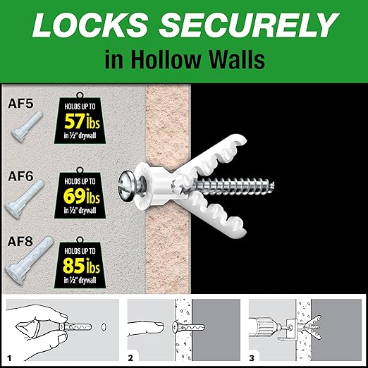 TOGGLER Alligator AF5 Flanged Anchor, Polypropylene, Made in US, for #4 to #9 Fastener Sizes (Pack of 200)